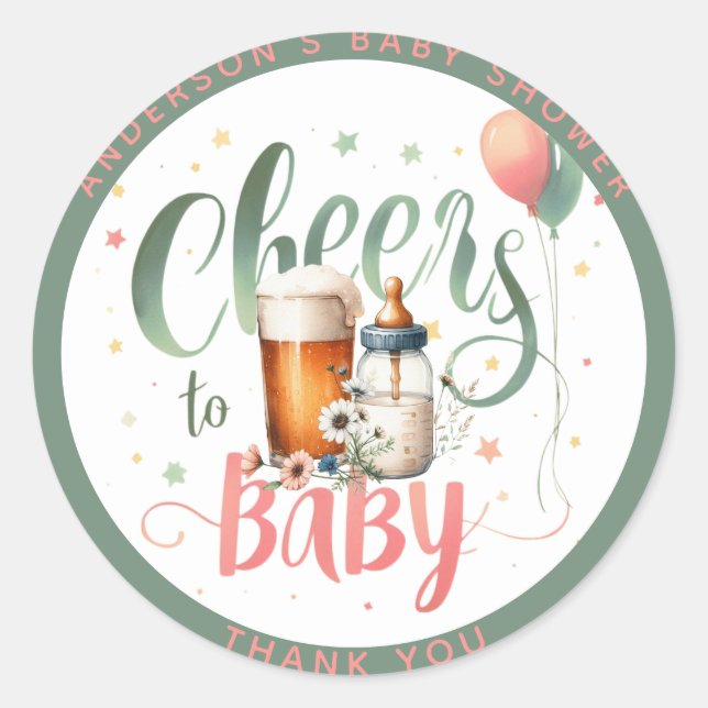 COED Cheers to Baby is Brewing Beers Bottles Sage Classic Round Sticker (Front)