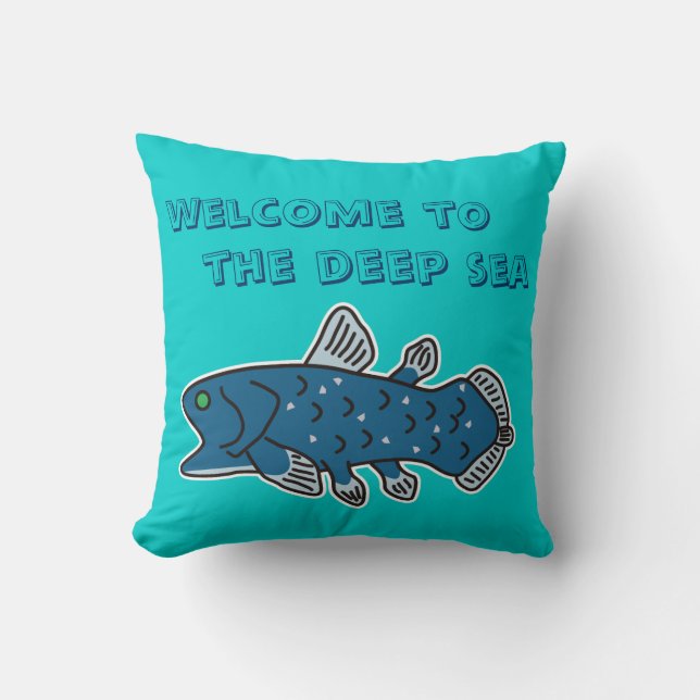Coelacanth Pillow "WELCOME TO THE DEEP SEA" (Front)
