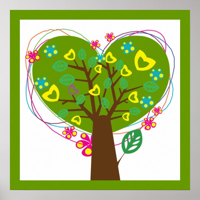 Coeur amour arbre vert affiche personnalisée (Devant)