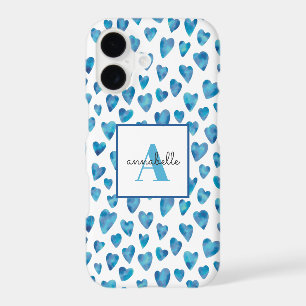 Cœur aquarelle bleu monogramme