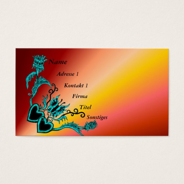 Coeur avec Fleur et Papillon sur Arc-en-ciel (Devant)