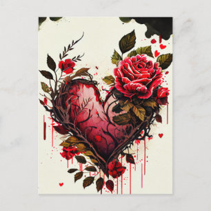 Coeur avec fleurs d'aquarelle rouge roses carte d'