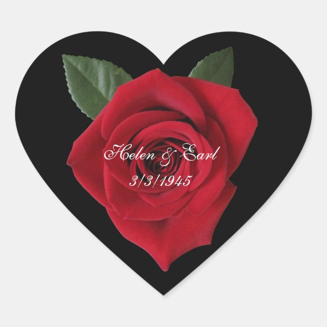 Coeur avec Rose Sticker Étiquette Adresse Produit (Devant)