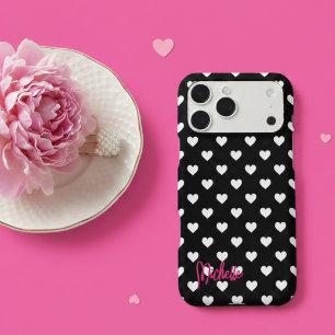 Cœur blanc pois rose monogramme
