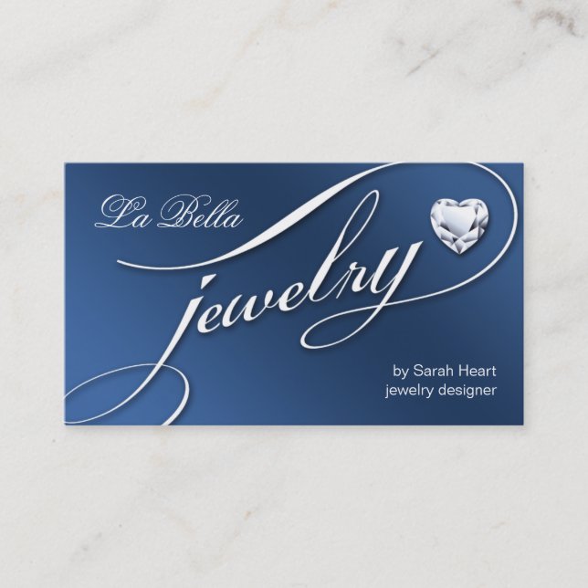 Coeur bleu blanc 2 de carte de visite de bijoux (Devant)