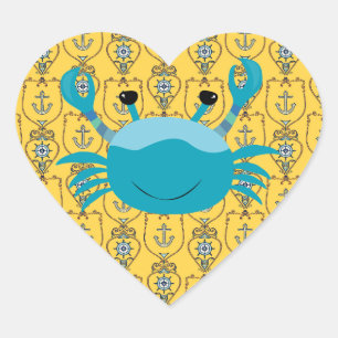 Cœur Bleu crabe sur Sticker Coeur Ancre Nautique