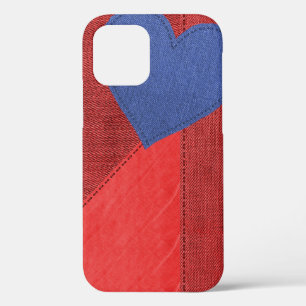 Coeur bleu Denim sur coque iphone rouge Coque-mat