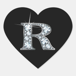 Cœur Bling diamant "R" sur Sticker Coeur Noir