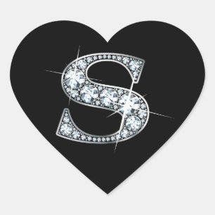 Cœur Bling diamant "R" sur Sticker Coeur Noir