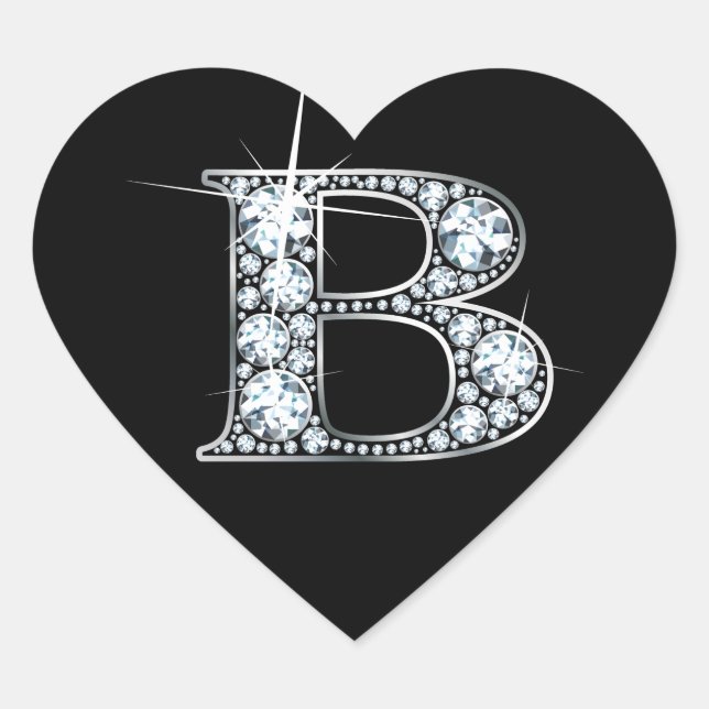 Cœur Bling en diamant "B" sur Sticker en Coeur Noir (Devant)