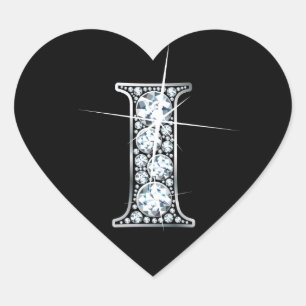 Cœur Bling "I" en diamant sur Sticker en Coeur Noir