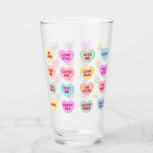 Coeur bonbons Valentines Jour pinte verre (Devant)