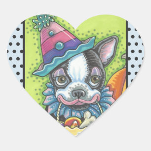 Cœur BOSTON TERRIER HALLOWEEN CLOWN STICKER SHEET Heart