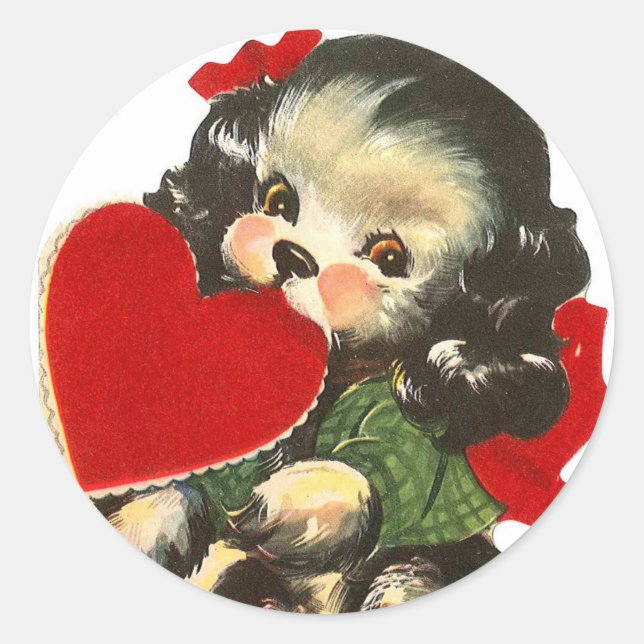 Coeur chiot | Valentine | Stickers ronds (Devant)