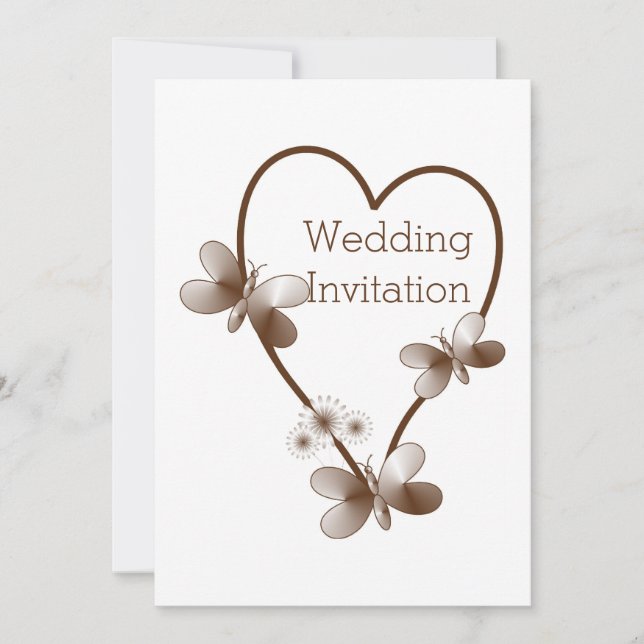 Coeur Chocolat Et Papillons Faire-part de mariage (Devant)