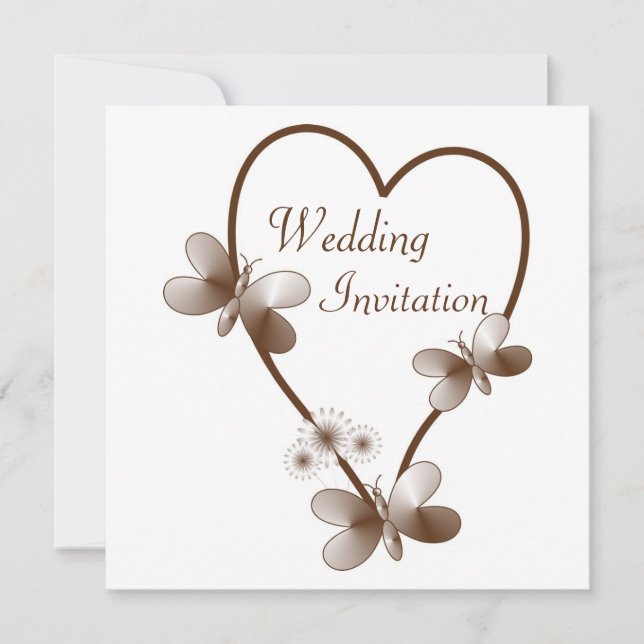 Coeur Chocolat Et Papillons Faire-part de mariage (Devant)