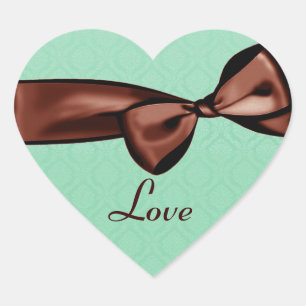 Cœur Chocolat Mariage Bow GREEN Damask Coeur Sticker