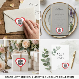 Cœur Custom QR Code Red Heart Shaped Wedding Sticker