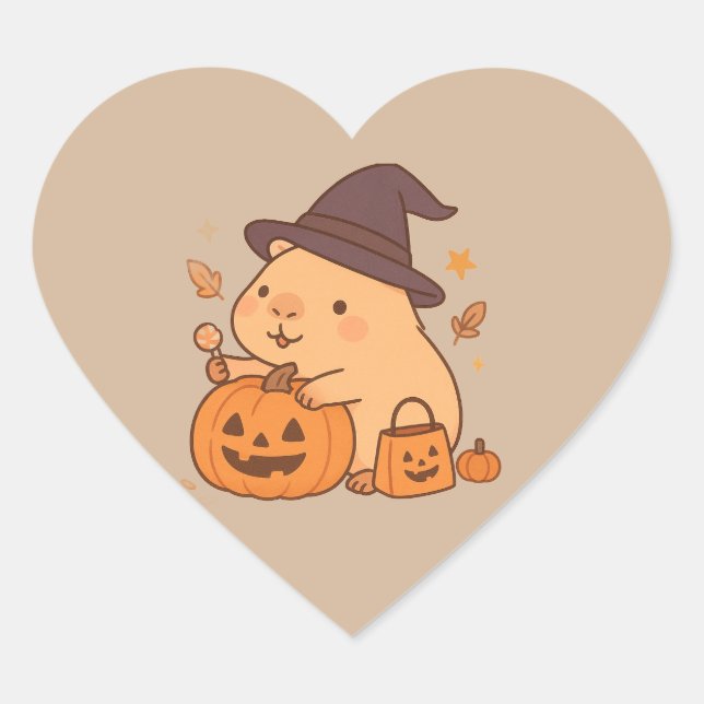 Cœur Cute Capybara Pumpkin Halloween Sticker (Devant)