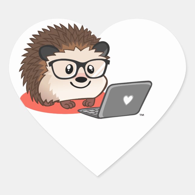Cœur Cute Geeky Nerdy Hedgehog Sur Un Sticker Ordinateu (Devant)