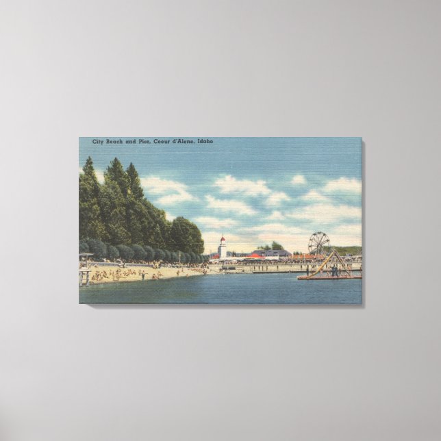 Coeur d'Alene, ID - View of City Beach & Pier Canvas Print (Front)