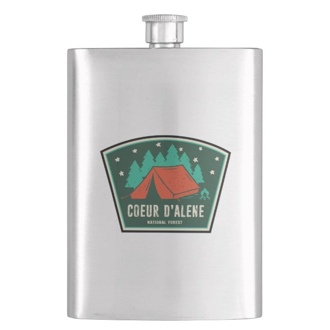 Coeur D'Alene National Forest Camping Hip Flask (Front)