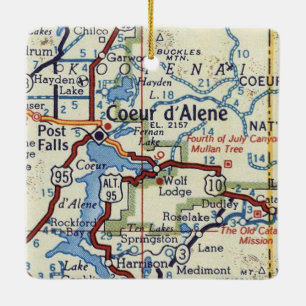 Coeur d'Alene Vintage Map Ceramic Ornament