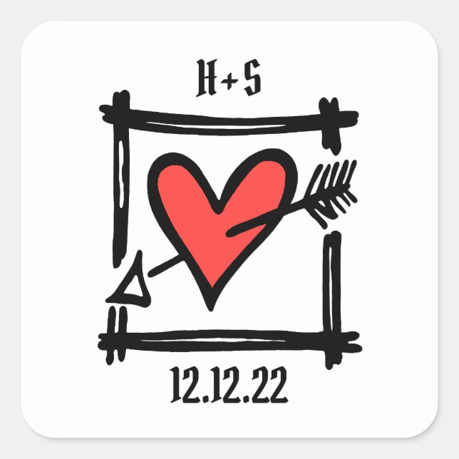 Coeur d'amour de mariage personnalisé Stickers noi (Devant)
