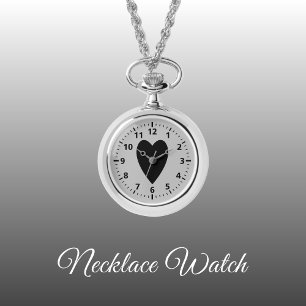 Coeur d'amour noir et gris Montre de collier