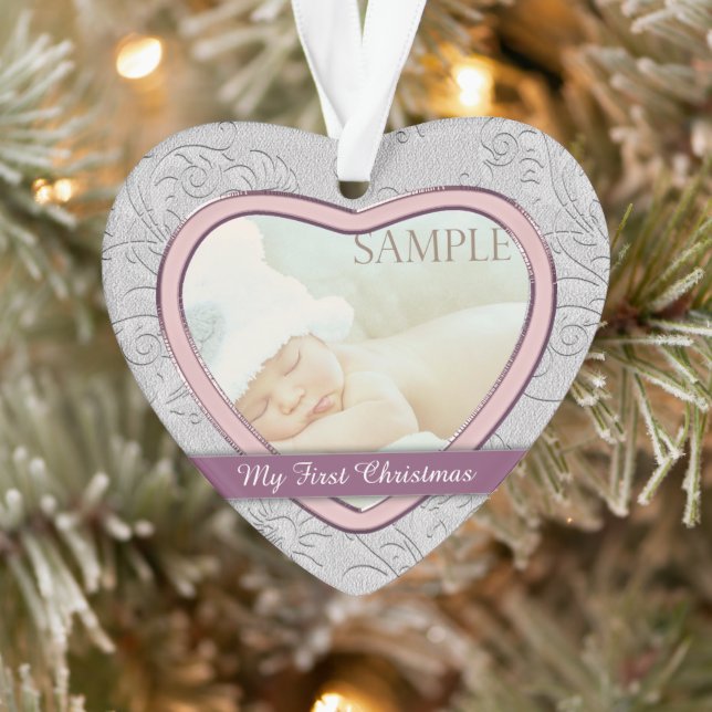 Coeur d'argent rose bébé fille premier Noël (Arbre)