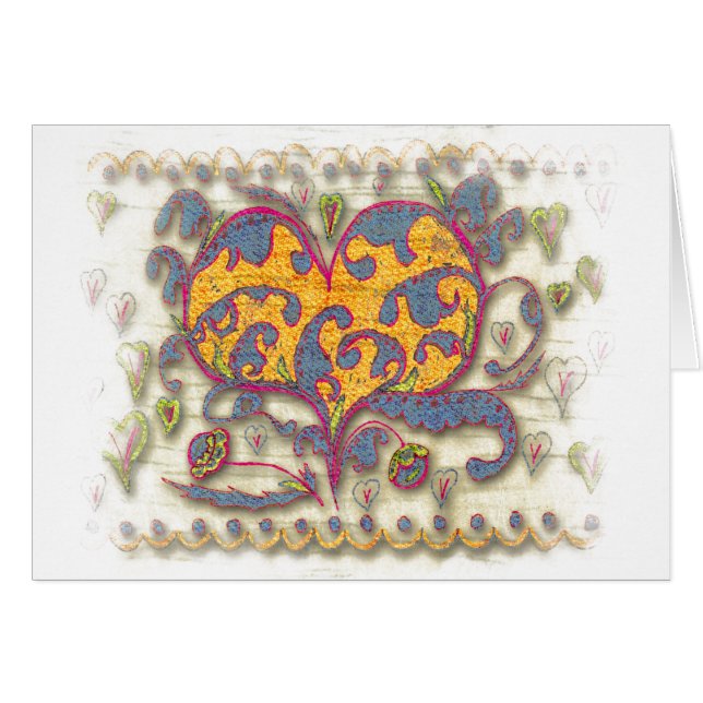 Coeur d'art populaire avec feuilles et fleurs (Devant horizontal)