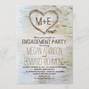 Coeur de bouleau invitations de la fête de fiançai