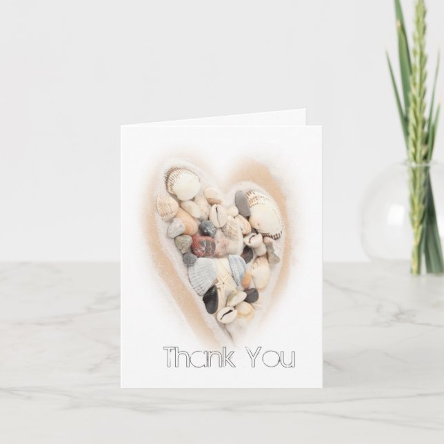 Cœur de Coquillages de Mer Photo de Mariage Merci  (Devant)