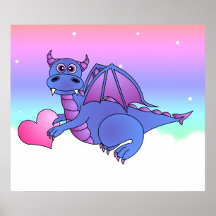 Coeur de dragon - Poster de dragon bleu et violet