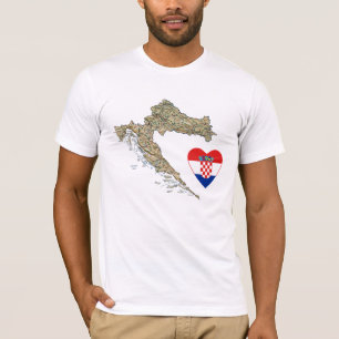 Coeur de drapeau de la Croatie et T-shirt de carte