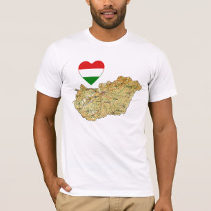 Coeur de drapeau de la Hongrie et T-shirt de carte
