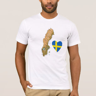 Coeur de drapeau de la Suède et T-shirt de carte