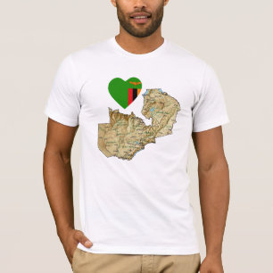Coeur de drapeau de la Zambie et T-shirt de carte