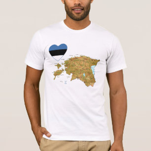 Coeur de drapeau de l'Estonie et T-shirt de carte