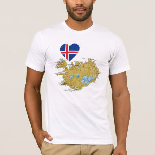 Coeur de drapeau de l'Islande et T-shirt de carte