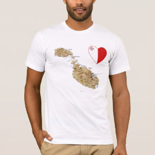 Coeur de drapeau de Malte et T-shirt de carte
