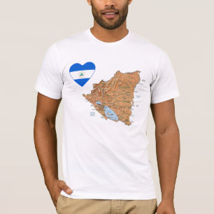 Coeur de drapeau du Nicaragua et T-shirt de carte