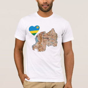 Coeur de drapeau du Rwanda et T-shirt de carte