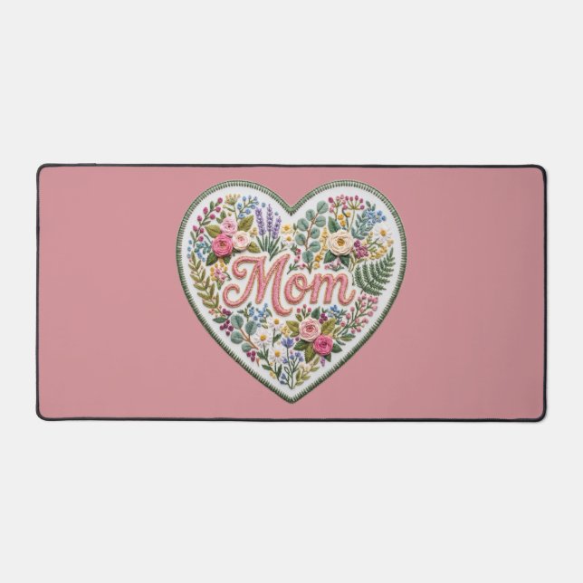 Cœur de fausse broderie florale Maman (Recto)