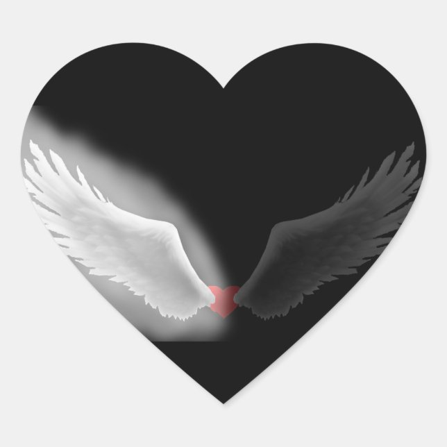 Coeur de l'aile Angel Autocollant noir et blanc (Devant)