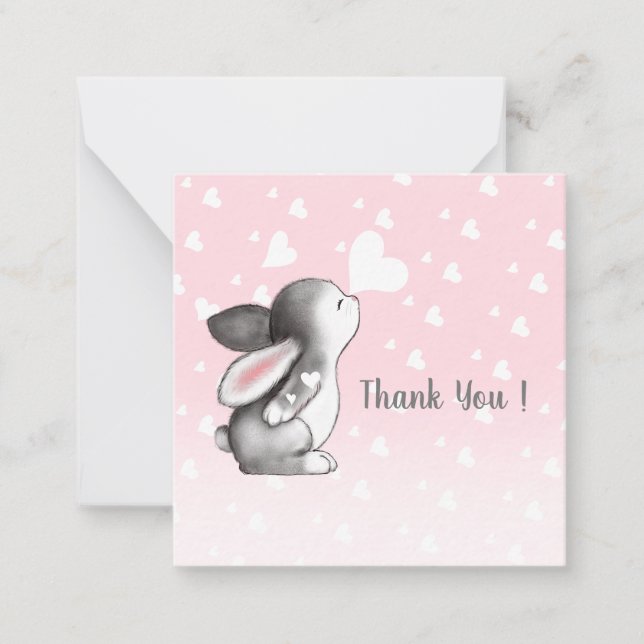 Coeur de lapin rose confetti merci cartes de notes (Devant)