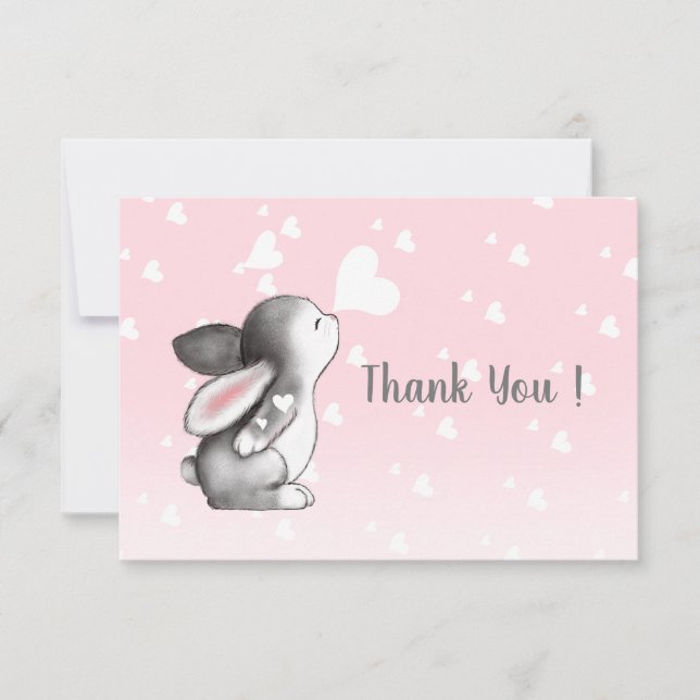 Coeur de lapin rose confetti plat carte de remerci (Devant)