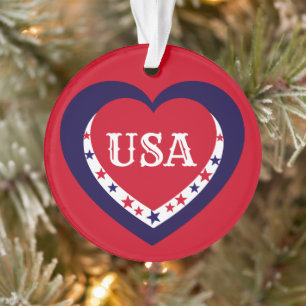 Coeur de Noël rouge blanc bleu patriotique USA