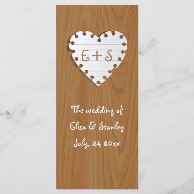 Coeur de papier sur le programme de mariage du boi (Devant)