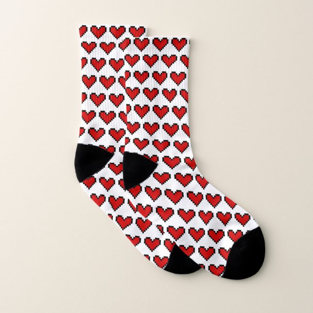 Coeur de pixel rouge mignon motif Saint Valentin (Paire)